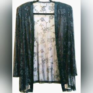 R&M Richards Women’s Petite Black Sheer Shimmering Floral Jacket-Size 16 EUC
